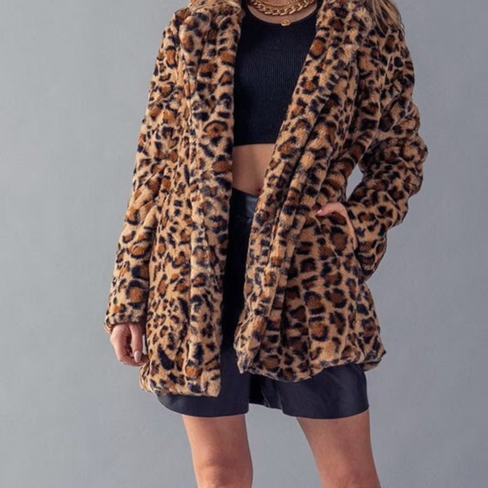 Leopard Print Jacket Womens Faux Fur Leopard Print Jacket - Picture 14 of 16